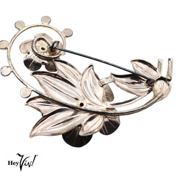 Vintage 40s Gold Wash over Sterling Floral Leaf Bouquet Pin Brooch 3.5" -Hey Viv - Picture 5 of 8
